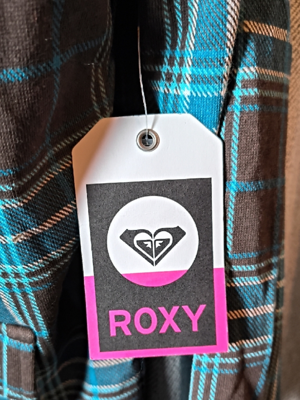 Roxy Turquoise and Brown Plaid Hooded Jacket - Picture 2 of 9